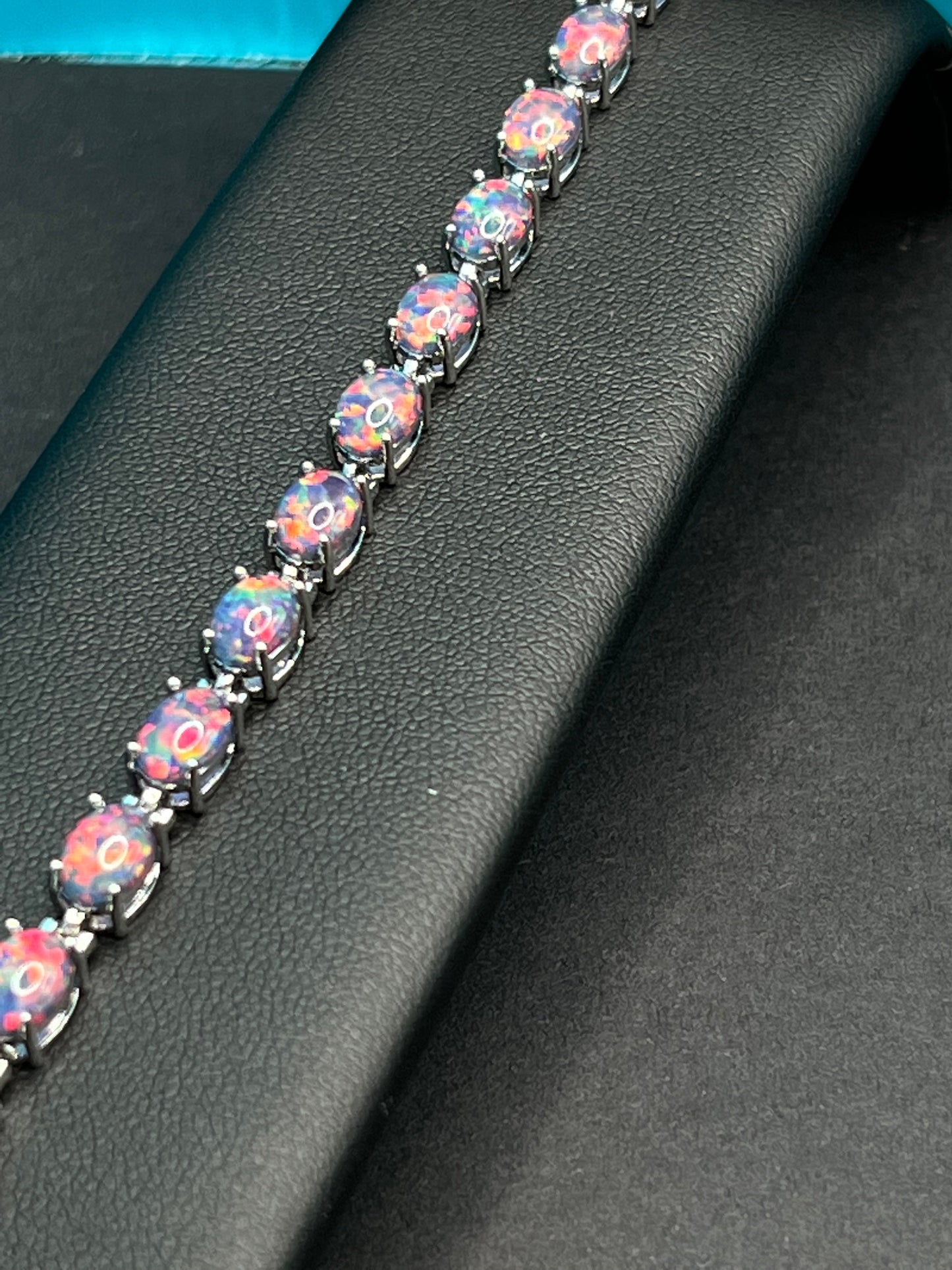 Solid 925 Black Opal Tennis Bracelet, Oval Black Opals, Trending!