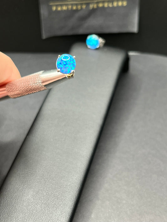 Round Opal Sterling Silver Stud Earrings, 4 prong or 8 prong option available