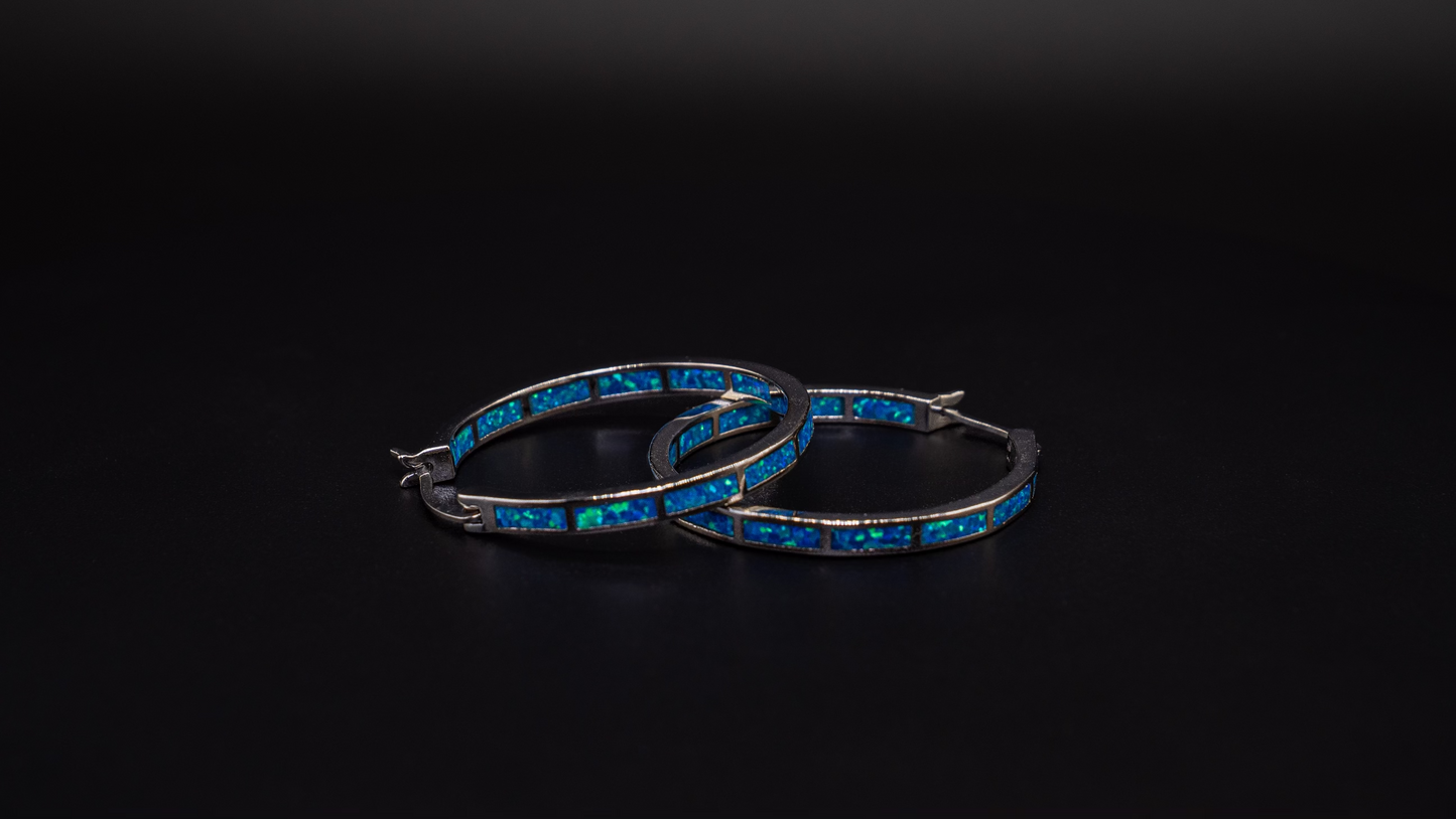 Womens Blue Fire Opal Hoop Earrings - 32mm Diameter - Etsy Hotseller
