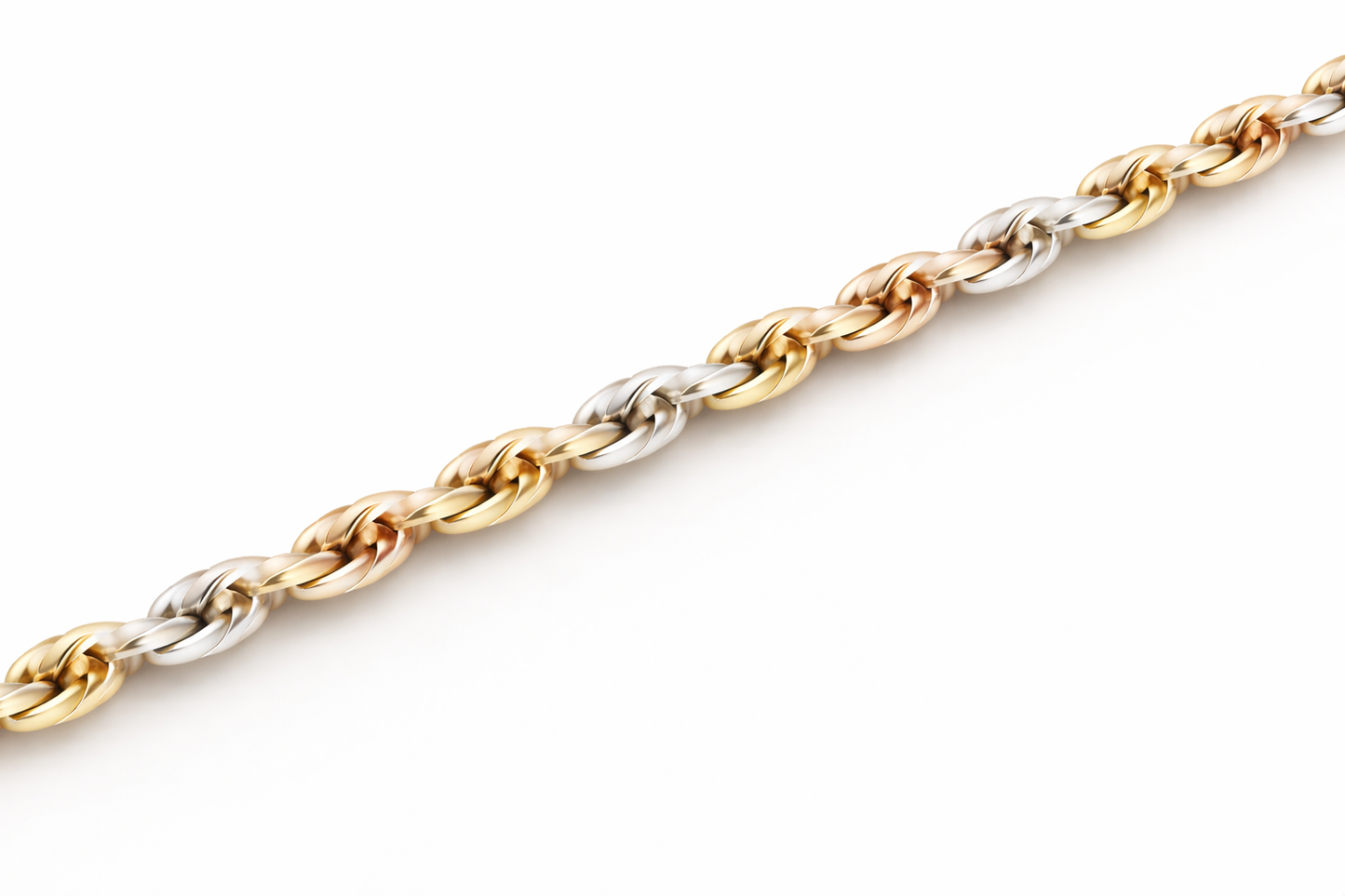 14k - 1.75mm Diamond-Cut Rope Chain - Tricolor