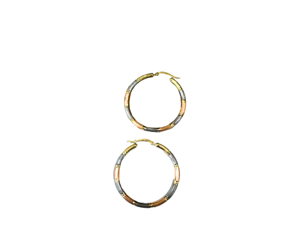 10 kt Tri Color gold HOOP EARRINGS 1.5 INCHES IN DIAMETER