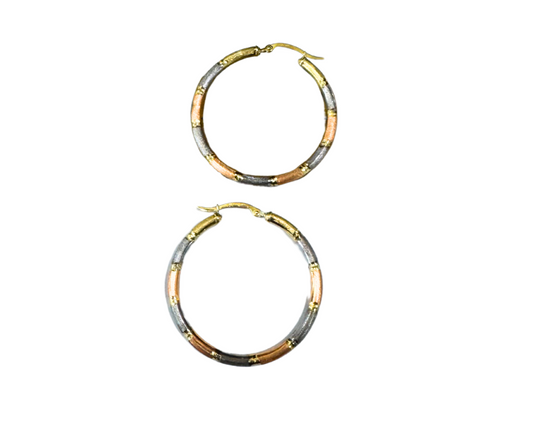 10 kt Tri Color gold HOOP EARRINGS 1.5 INCHES IN DIAMETER