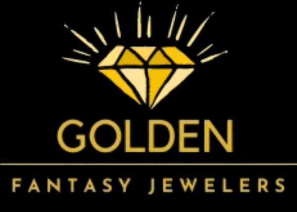 Logo of Golden Fantasy Jewelers with a diamond symbol on a black background