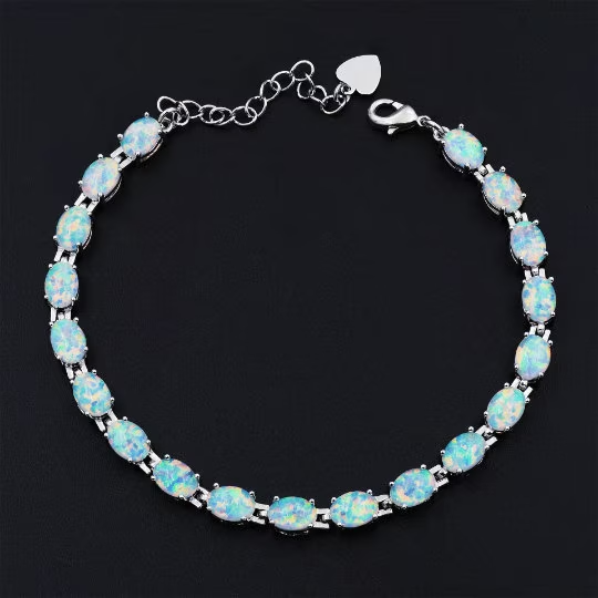 Solid 925 Black Opal Tennis Bracelet, Oval Black Opals, Trending!