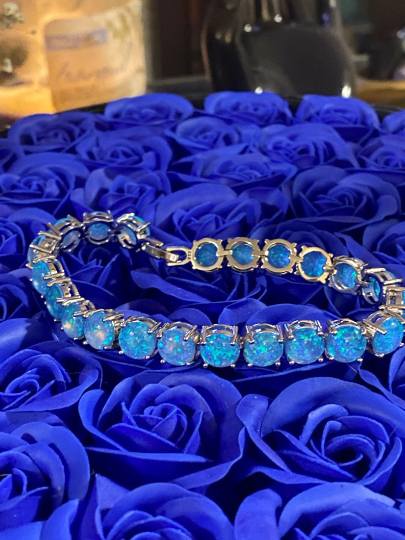 BLUE Opal Tennis Bracelet - TRENDING Bracelet - Opal Jewelry - October Birthstone