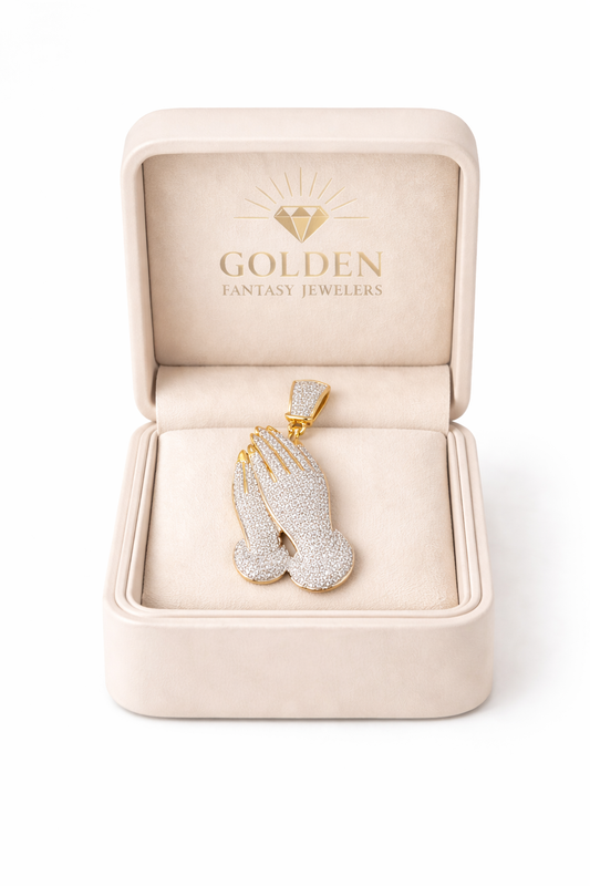 10K Yellow Gold Charm 0.54ct Natural Diamond, Praying Hands Pendant