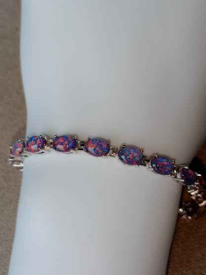 Ethiopian White Opal Tennis Bracelet, Oval Blue Opals, 925 Silver Solid, Valentine Day Gift