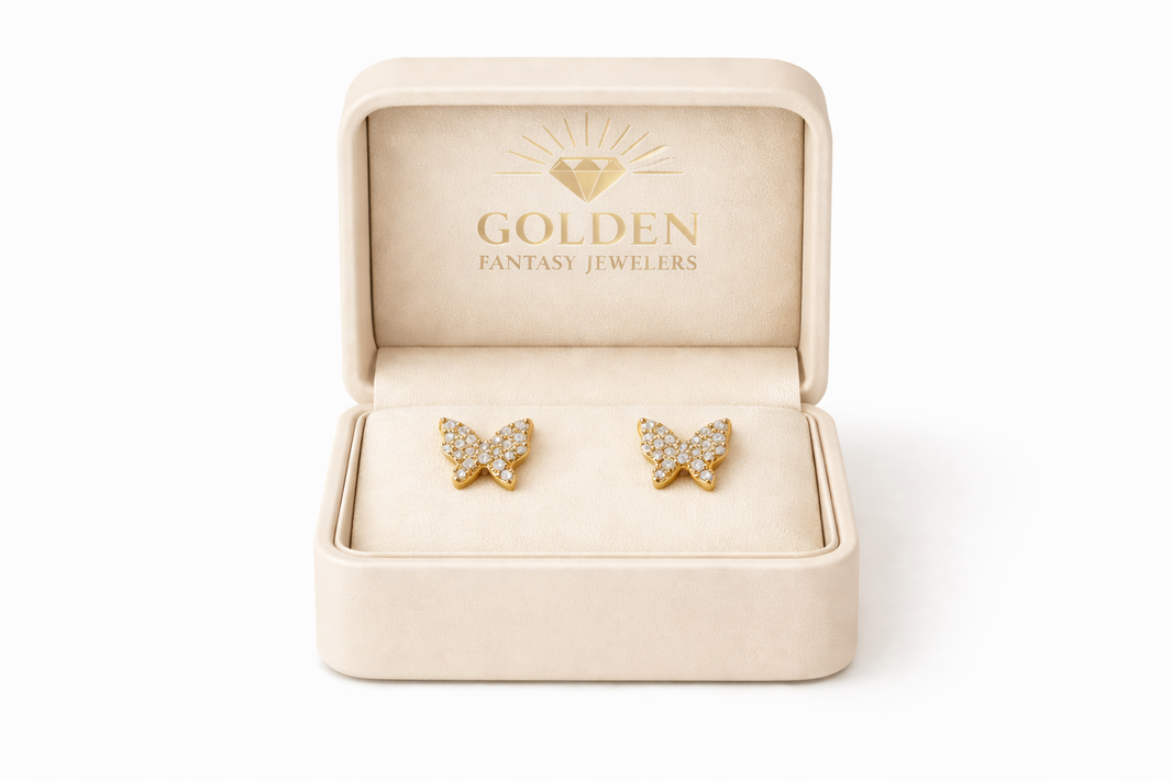 14K Yellow Gold Butterfly Earrings 0.24 CT Natural Diamond