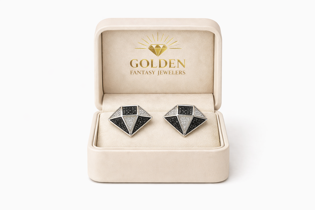 10K White Gold “Diamond Shape” Earrings 0.63 ct Black Natural Diamond