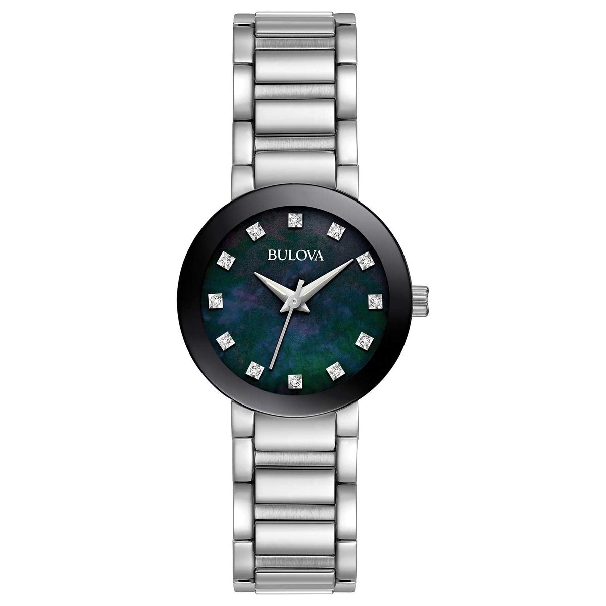 Bulova Futuro 96P172 Women's Black Mother-of-Pearl Diamond-Accent Quartz Watch