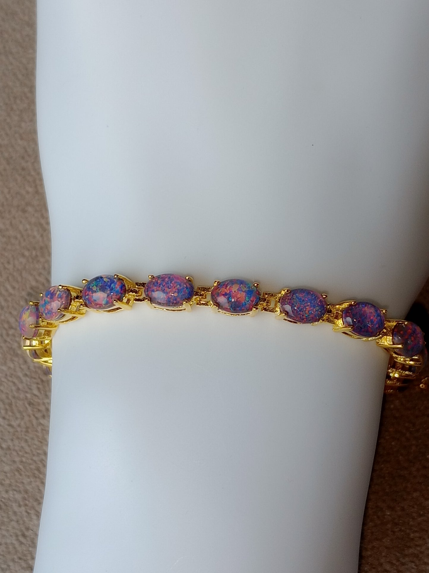 Ethiopian White Opal Tennis Bracelet, Oval Blue Opals, 925 Silver Solid, Valentine Day Gift