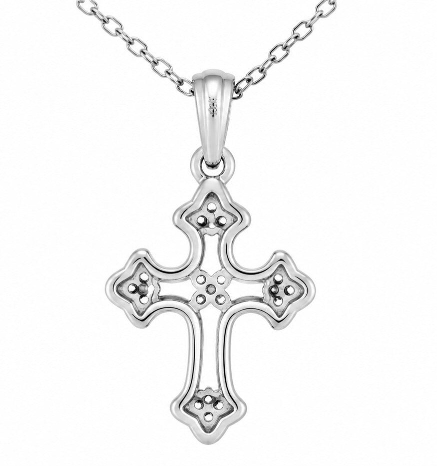 Sterling Silver Cross Charm/Chain 0.20 ct Natural Diamond
