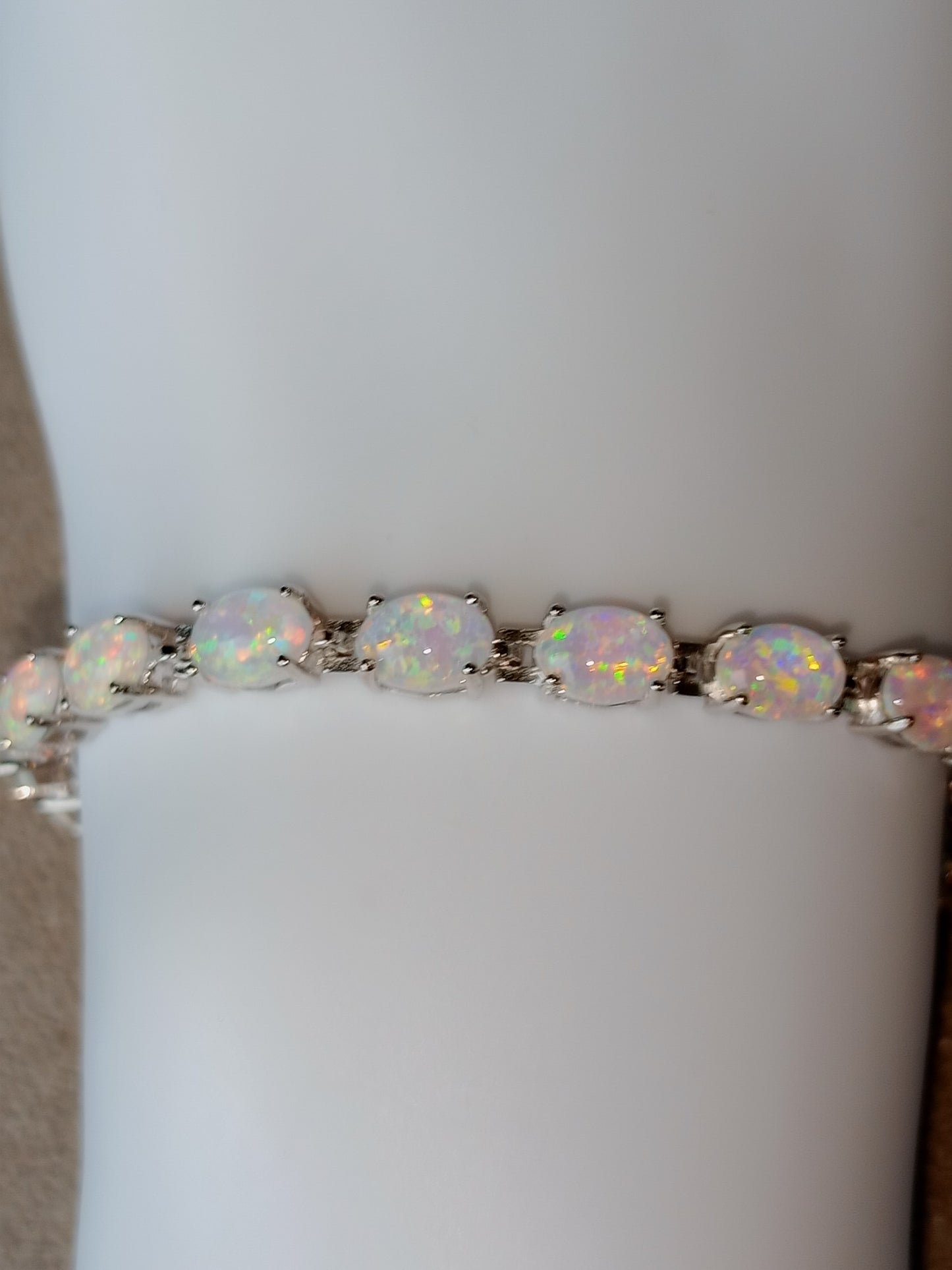 Ethiopian White Opal Tennis Bracelet, Oval Blue Opals, 925 Silver Solid, Valentine Day Gift