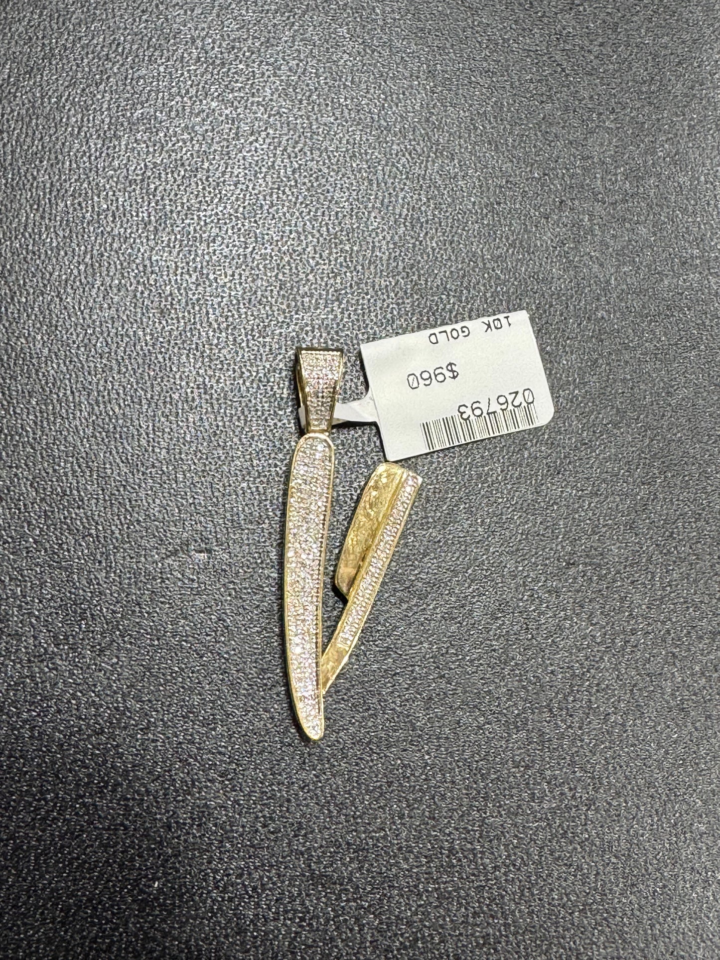 10K Yellow Gold Charm 0.30 ct Natural Diamond Barber Blade Pendant