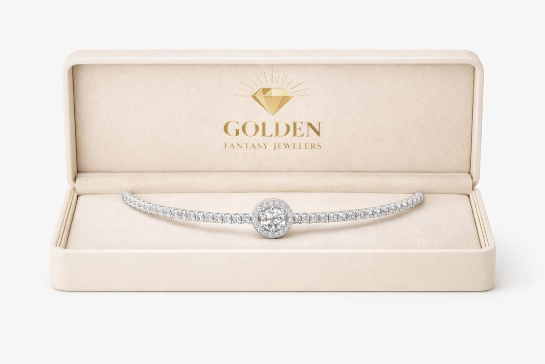 Halo Round Moissanite Bracelet 925 Silver, Ladies Fashion Bracelet, Silver and Moissanite bangle