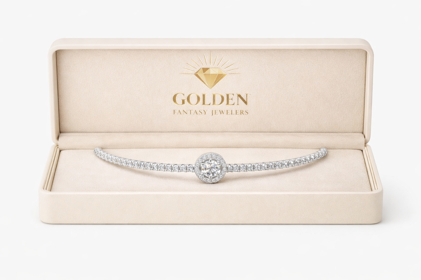 Halo Round Moissanite Bracelet 925 Silver, Ladies Fashion Bracelet, Silver and Moissanite bangle