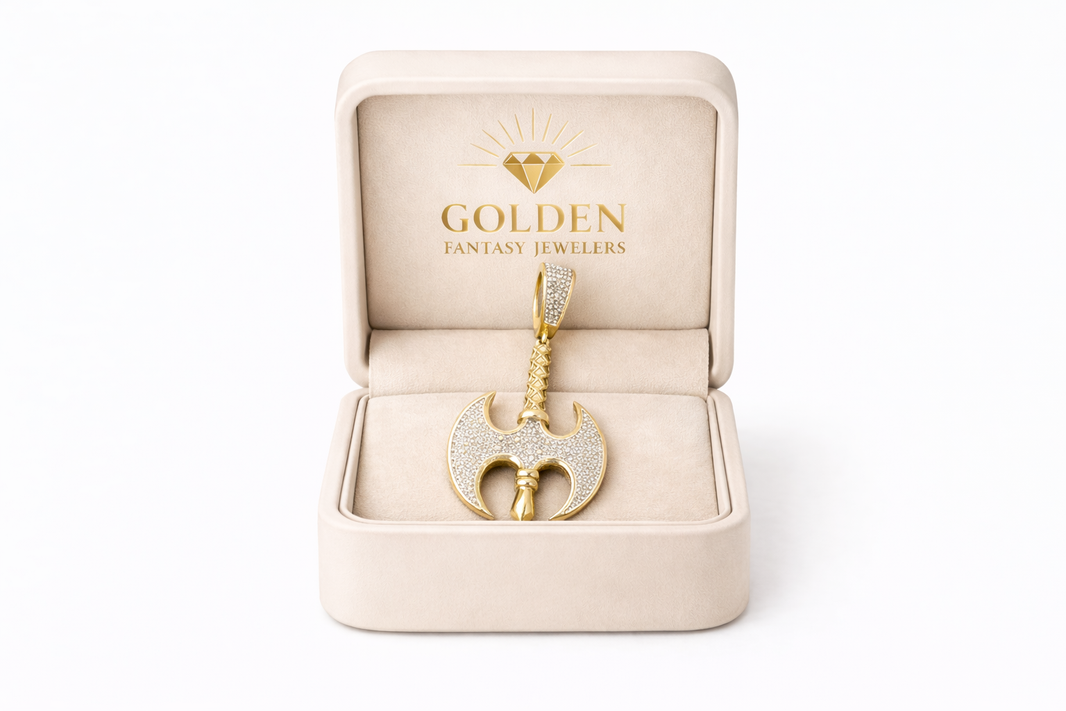 10K Yellow Gold Charm 0.35 ct Natural Diamond Axe Pendant