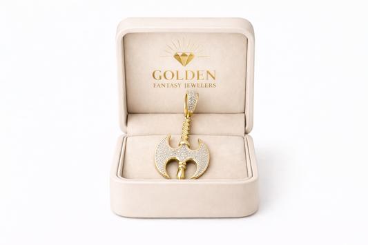 10K Yellow Gold Charm 0.35 ct Natural Diamond Axe Pendant