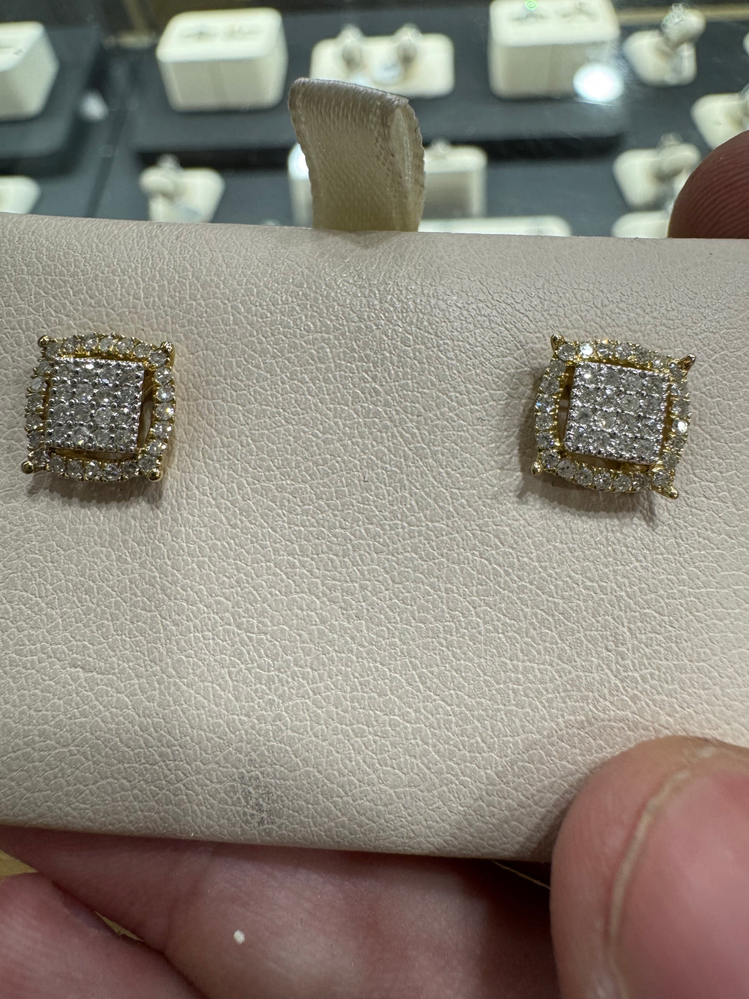 10K Two-Tone Gold Square Halo Earrings 0.40 ct Natural Diamond