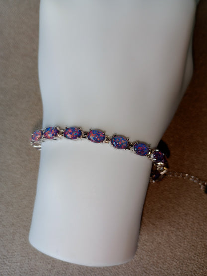 Ethiopian White Opal Tennis Bracelet, Oval Blue Opals, 925 Silver Solid, Valentine Day Gift