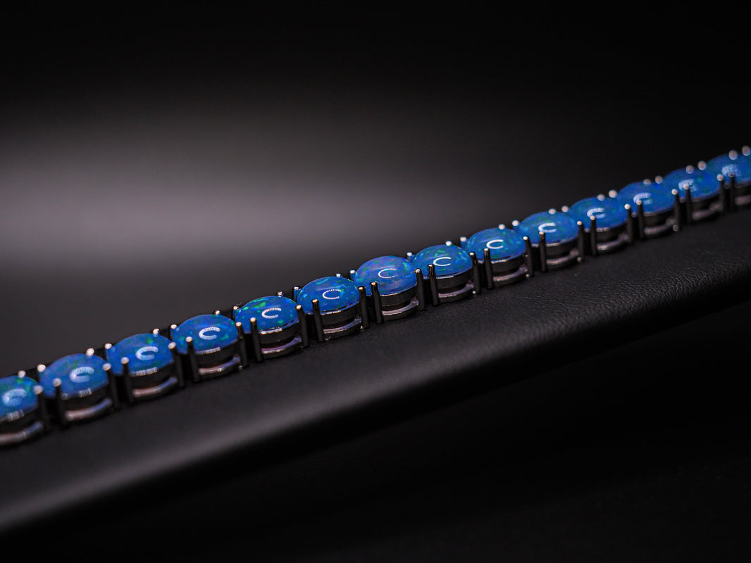 Blue Opal Tennis Bracelet, 925 Silver Solid, 7.5 inches Adjustable, Valentines Day Gift, October Birtstone, Opal Jewelry