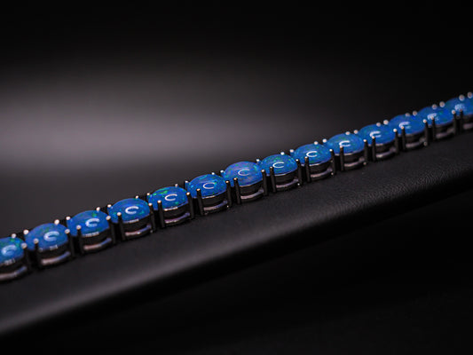 Blue Opal Tennis Bracelet, 925 Silver Solid, 7.5 inches Adjustable, Valentines Day Gift, October Birtstone, Opal Jewelry