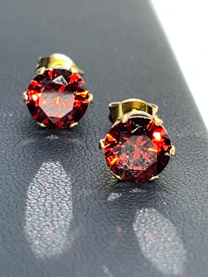 Red Garnet Stud Earrings, January Birthstone Stud Earrings, Round Red Gemstone,