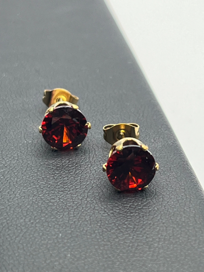 Red Garnet Stud Earrings, January Birthstone Stud Earrings, Round Red Gemstone,