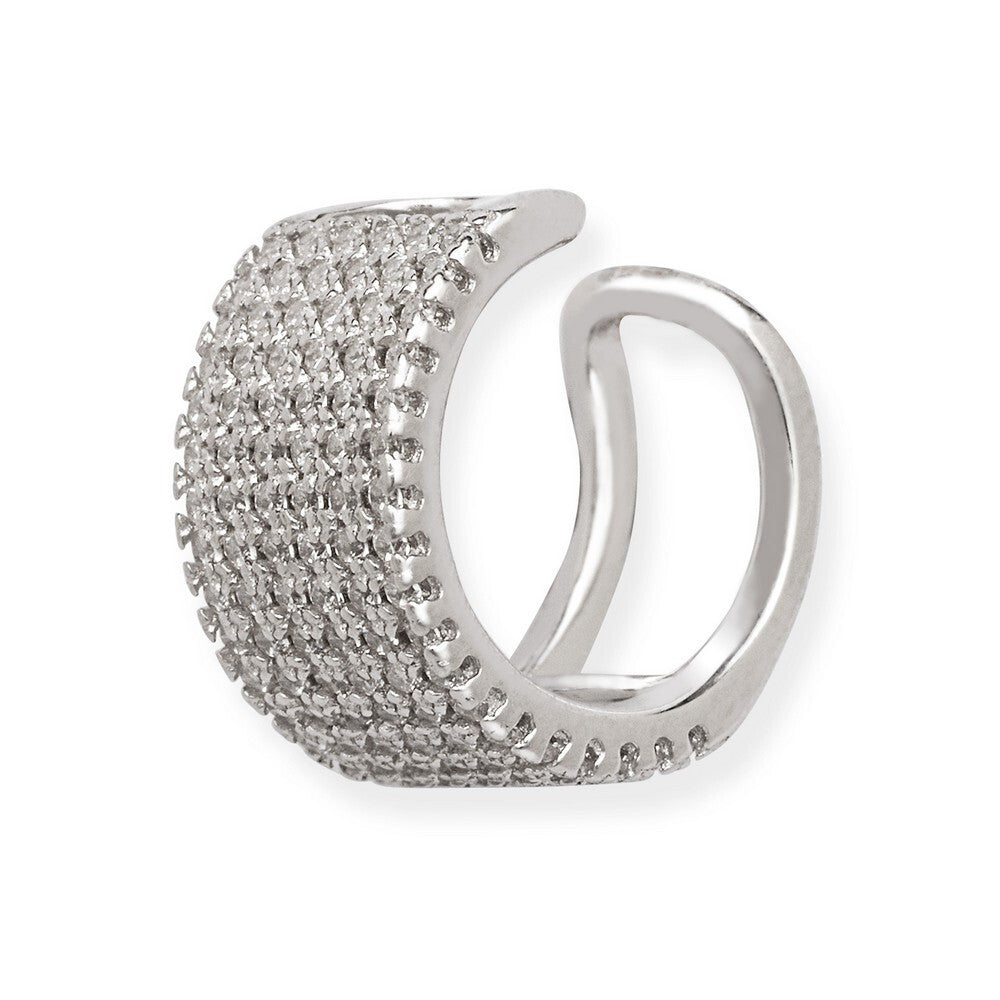 Multi Row CZ Single Ear Cuff Earring, Pave CZ Diamond Ear Cuff Adjustable 925
