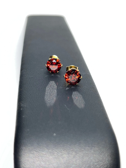Red Garnet Stud Earrings, January Birthstone Stud Earrings, Round Red Gemstone,