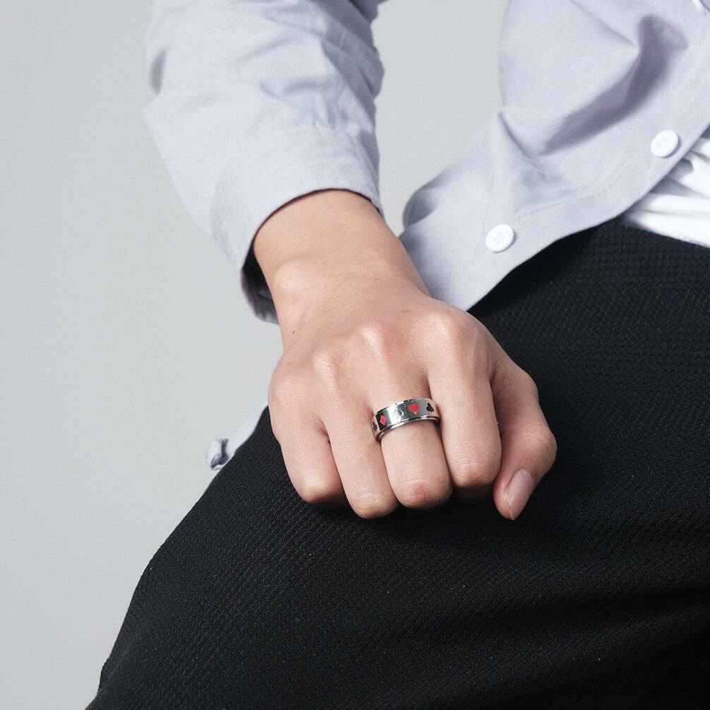 Poker Casino Ring, Spade Heart Diamond and Club Ring, Gift for Gambler Size 7-12