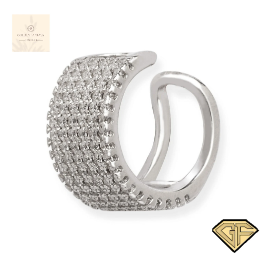 Multi Row CZ Single Ear Cuff Earring, Pave CZ Diamond Ear Cuff Adjustable 925