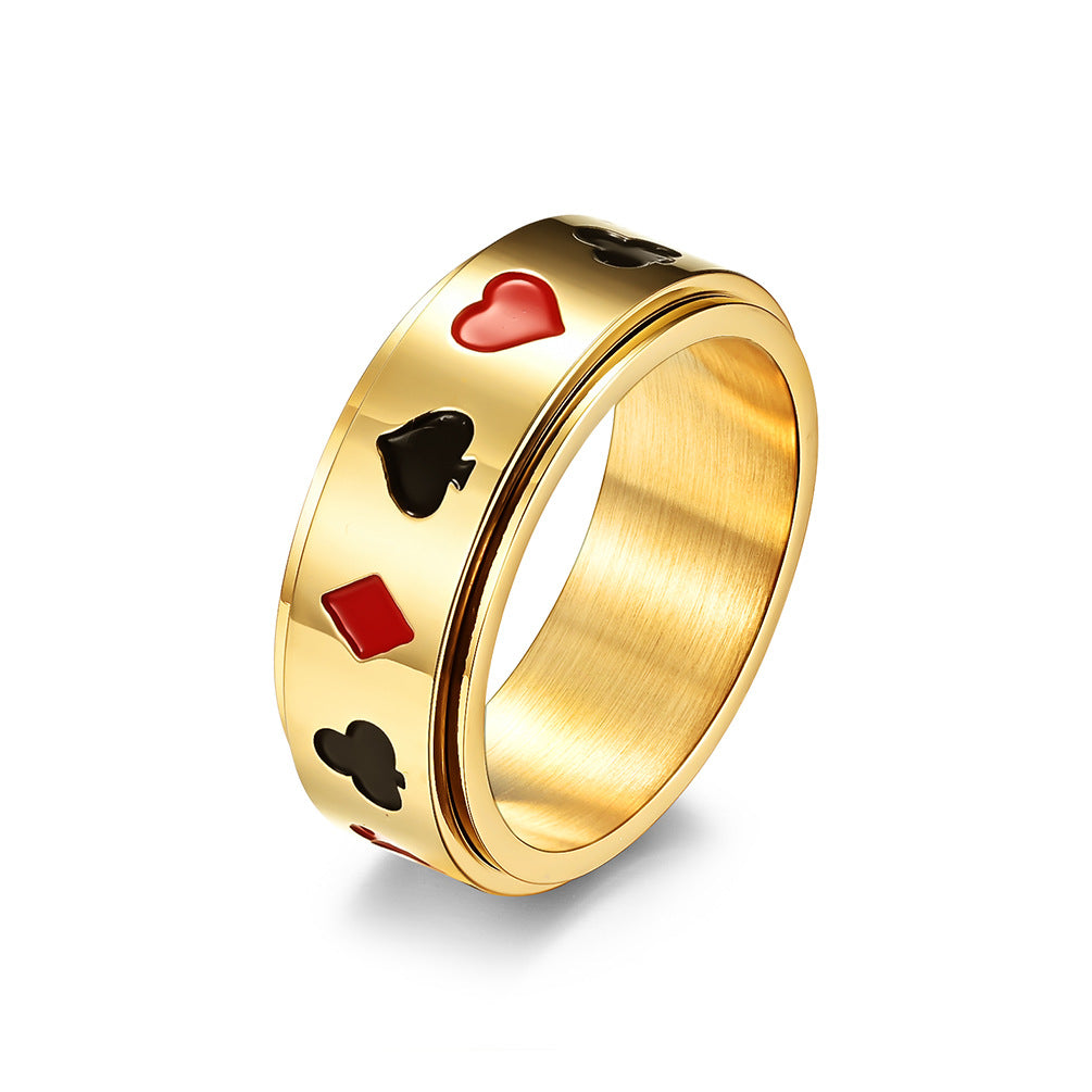 Poker Casino Ring, Spade Heart Diamond and Club Ring, Gift for Gambler Size 7-12