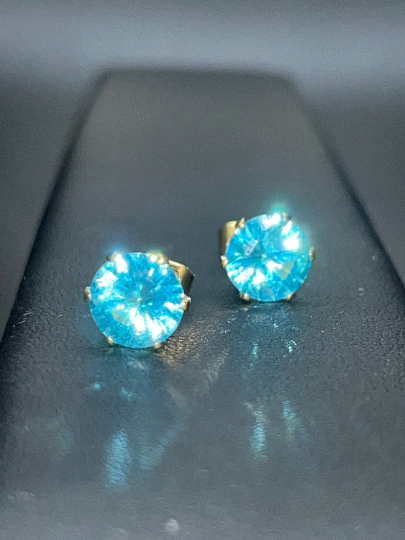 Blue Topaz Stud Earrings, December Birthstone Stud Earrings, Round Blue Gemstone