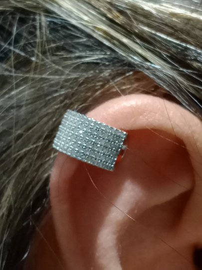 Multi Row CZ Single Ear Cuff Earring, Pave CZ Diamond Ear Cuff Adjustable 925