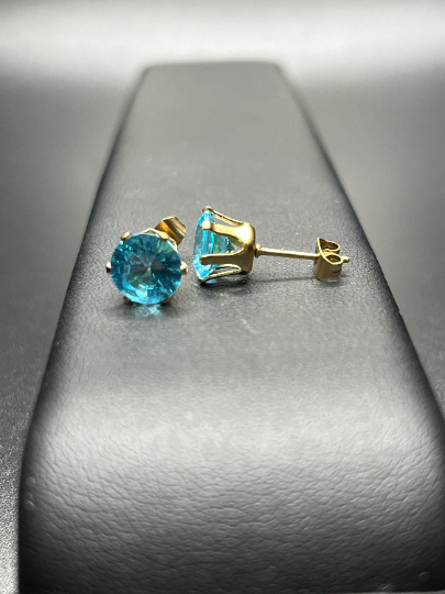 Blue Topaz Stud Earrings, December Birthstone Stud Earrings, Round Blue Gemstone