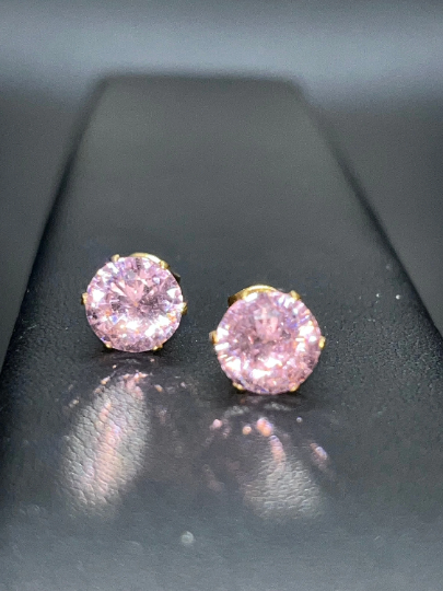 Pink Tourmaline Stud Earrings, October Birthstone Stud Earrings, Round Pink Gems