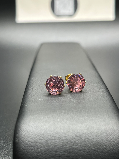 Pink Tourmaline Stud Earrings, October Birthstone Stud Earrings, Round Pink Gems