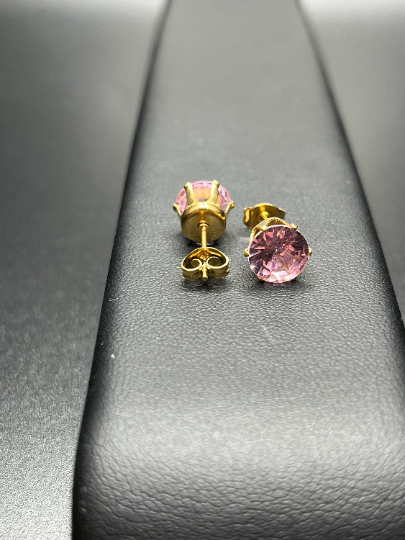 Pink Tourmaline Stud Earrings, October Birthstone Stud Earrings, Round Pink Gems