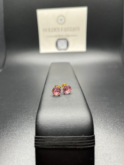 Pink Tourmaline Stud Earrings, October Birthstone Stud Earrings, Round Pink Gems