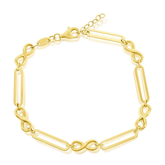14K Yellow Gold, Alternating Infinity & Paperclip Design Link Bracelet