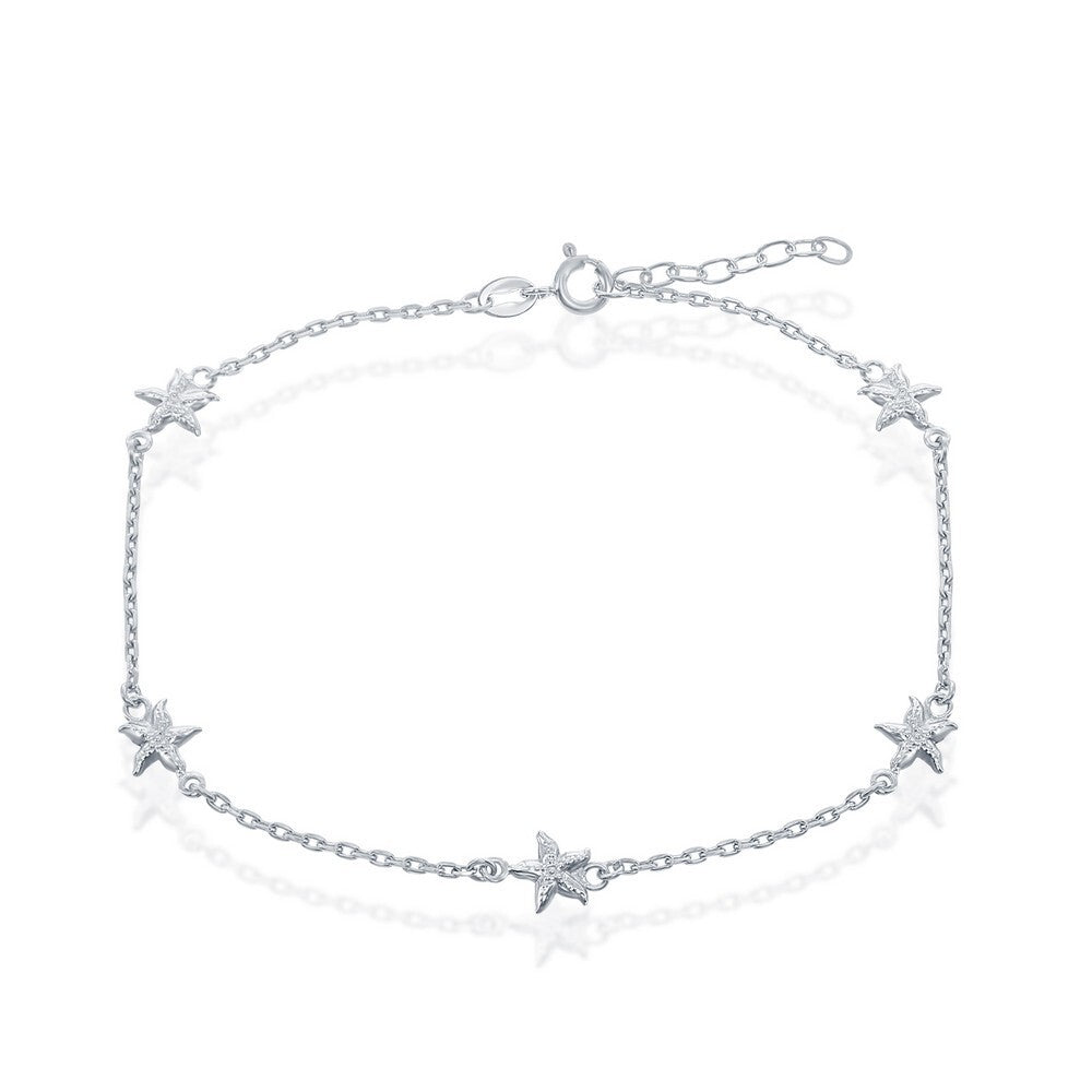Women's Fashion Silver Starfish Anklet Beach Jewelry Ankle Bracelet, 9 + 1 Inch