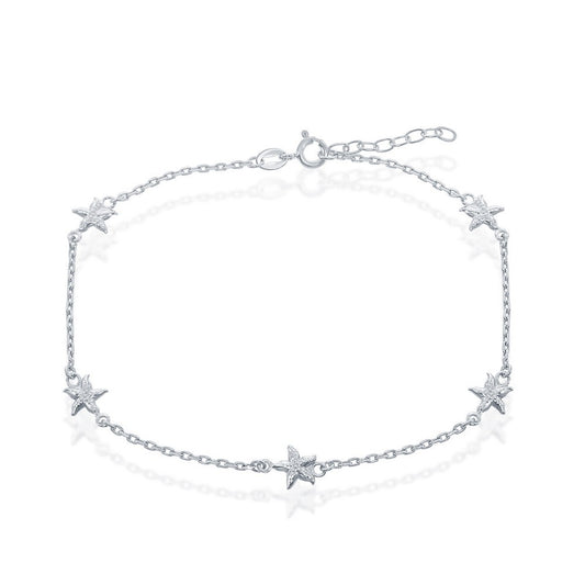 Women's Fashion Silver Starfish Anklet Beach Jewelry Ankle Bracelet, 9 + 1 Inch
