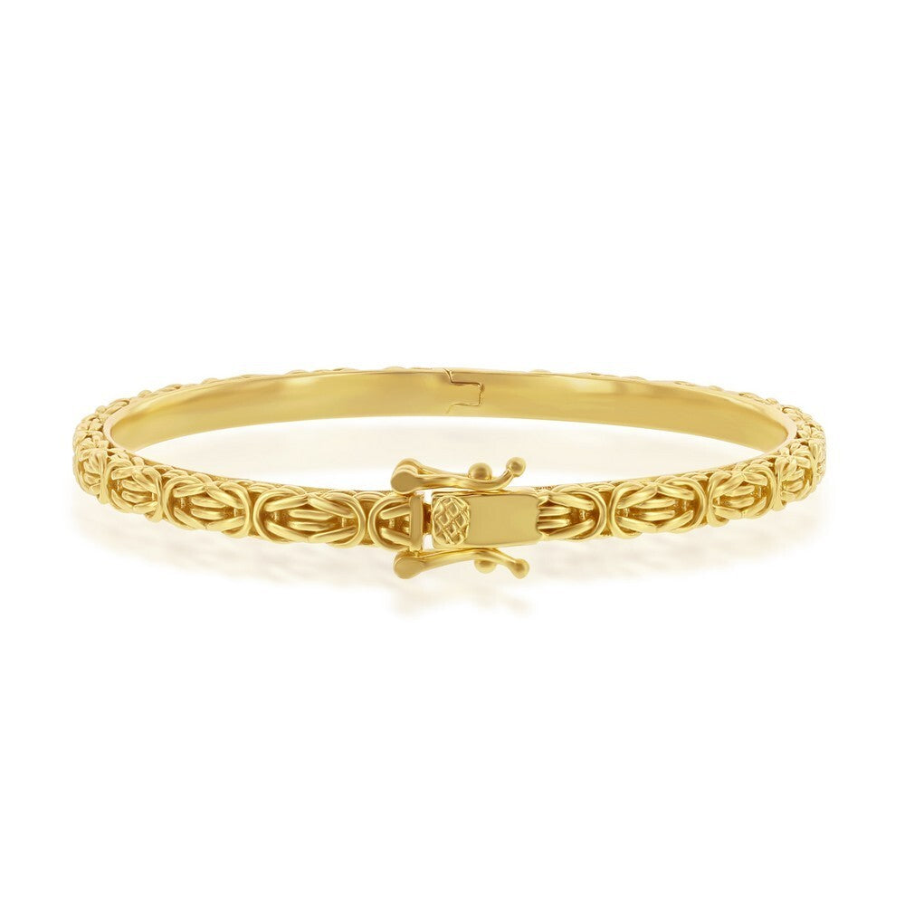 All Shiny Classic Dome Byzantine Bracelet, Bangle, Yellow Gold Plated Silver
