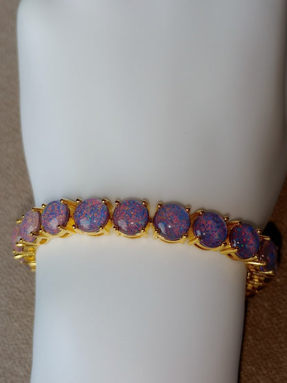 Blue Opal Tennis Bracelet, 925 Silver Solid, 7.5 inches Adjustable, Valentines Day Gift, October Birtstone, Opal Jewelry