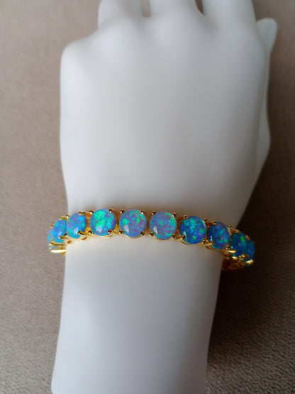 Blue Opal Tennis Bracelet, 925 Silver Solid, 7.5 inches Adjustable, Valentines Day Gift, October Birtstone, Opal Jewelry