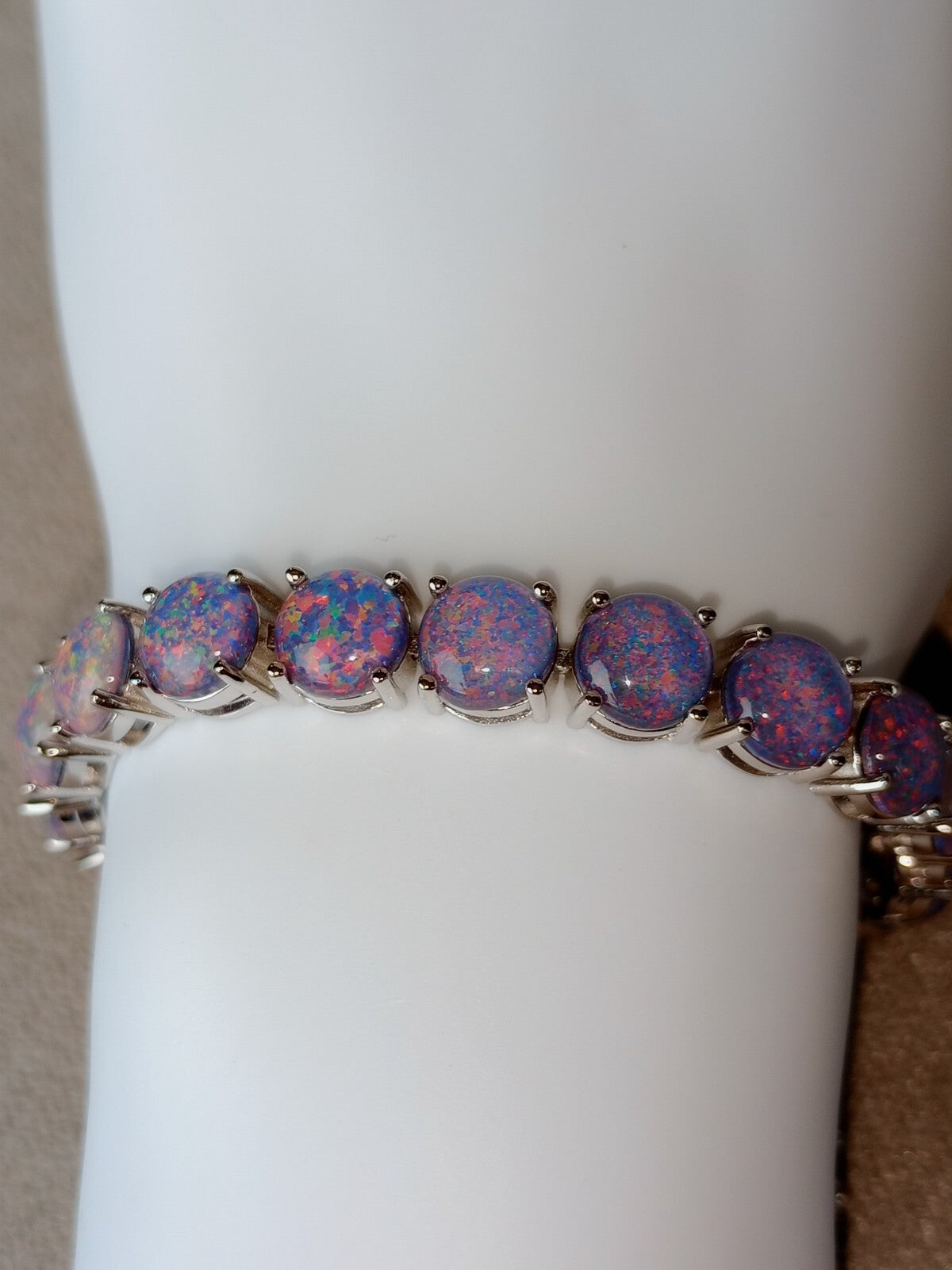 Blue Opal Tennis Bracelet, 925 Silver Solid, 7.5 inches Adjustable, Valentines Day Gift, October Birtstone, Opal Jewelry