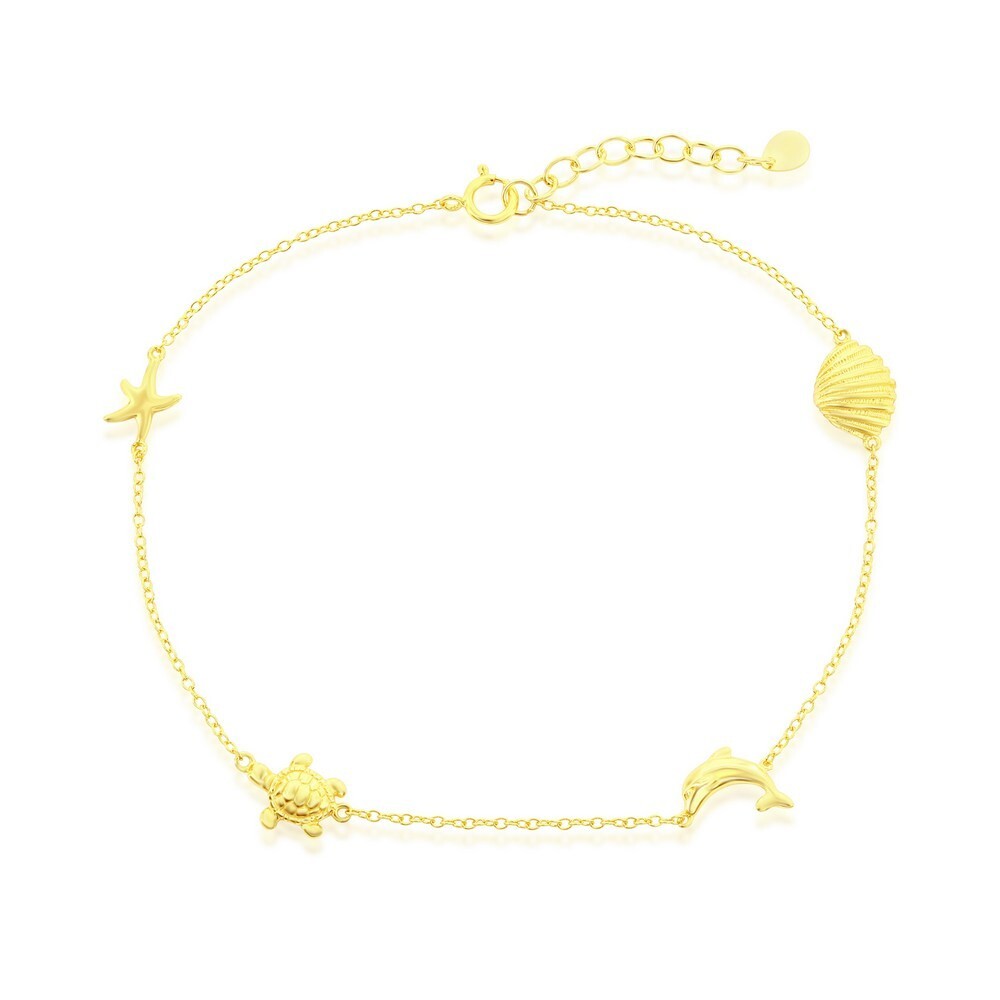 Silver Beach Starfish Anklet Charm, Shell, Dolphin, and Turtle Gold plated Silve