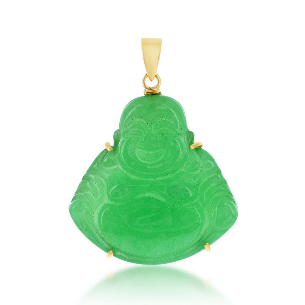 14K Yellow Gold Jade Buddha Pendant 1.25" Natural Jade Buddha Charm, Golden