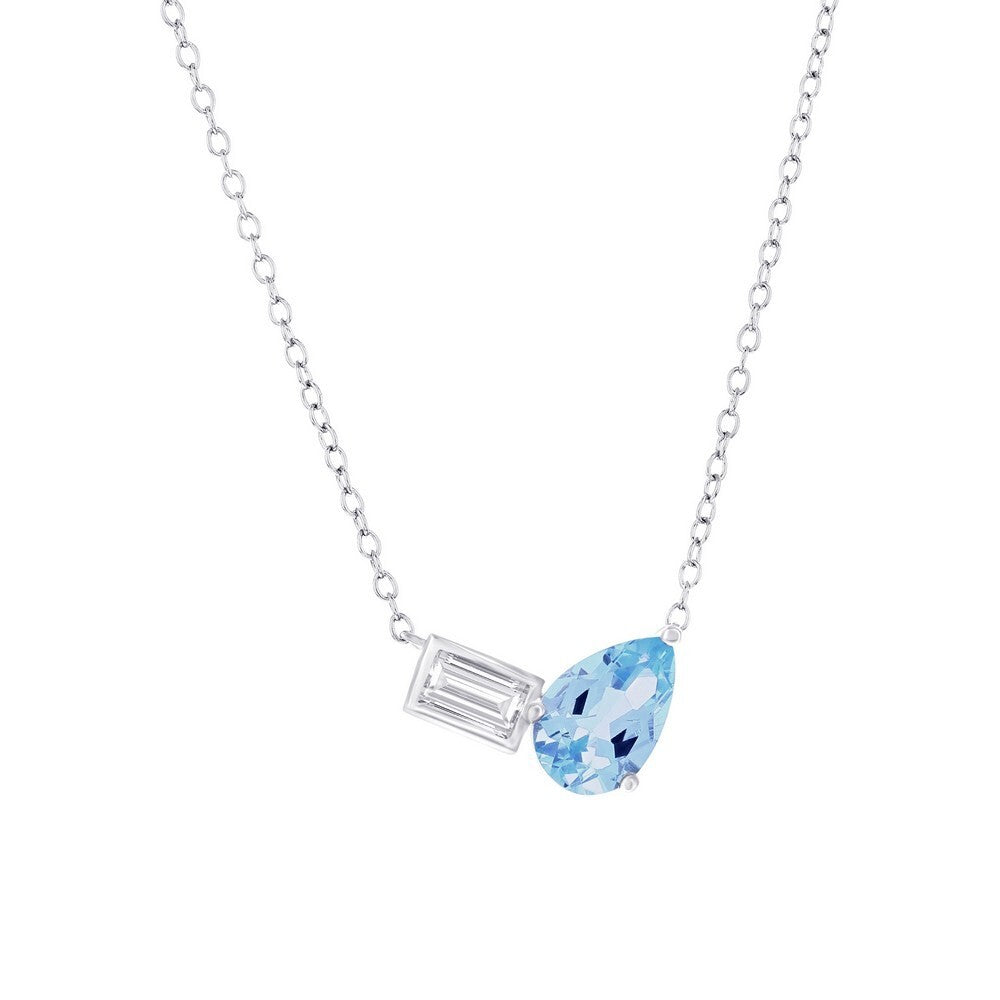 Womens Toi Et Moi Pendant Necklace, Blue Topaz and Emerald Cut Topaz, 2 Stones